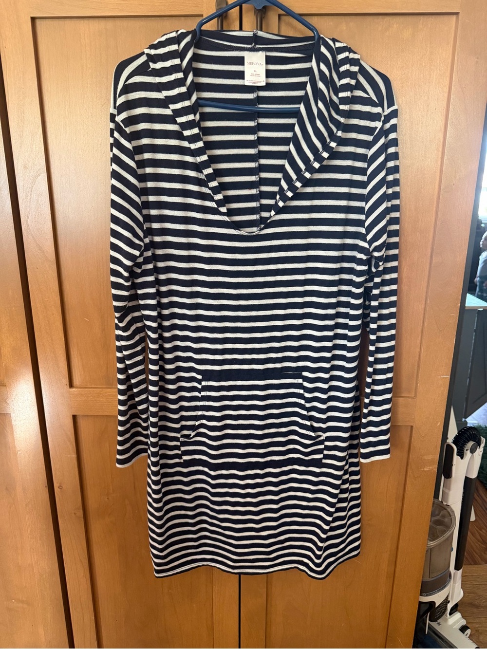 Merona Navy and White Striped Hooded Tunic Dress